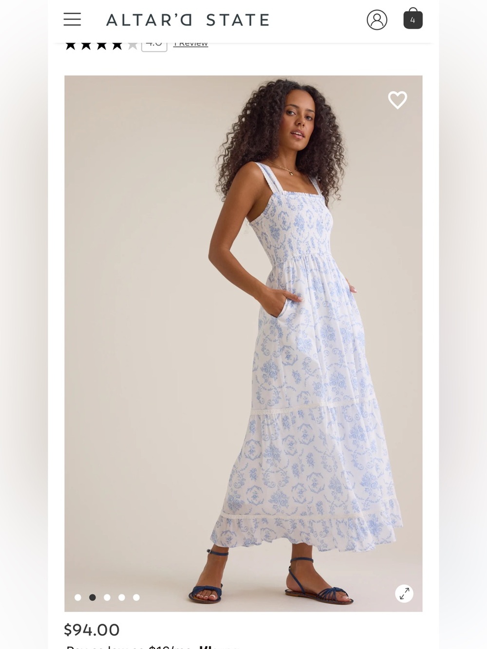 New Altar'd State Kennedy Blue & White Floral Maxi Dress